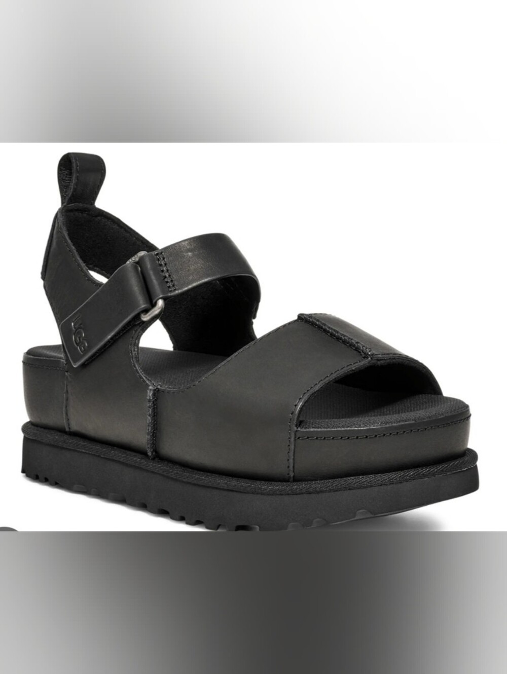 UGGÂź Goldenstar Platform Black Leather Sandals Size 8 MSRP $139.95